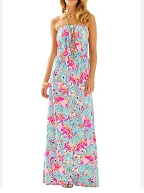 Lilly Pulitzer Marlisa Multi Peel and Eat Strapless Maxi Dress Size Large